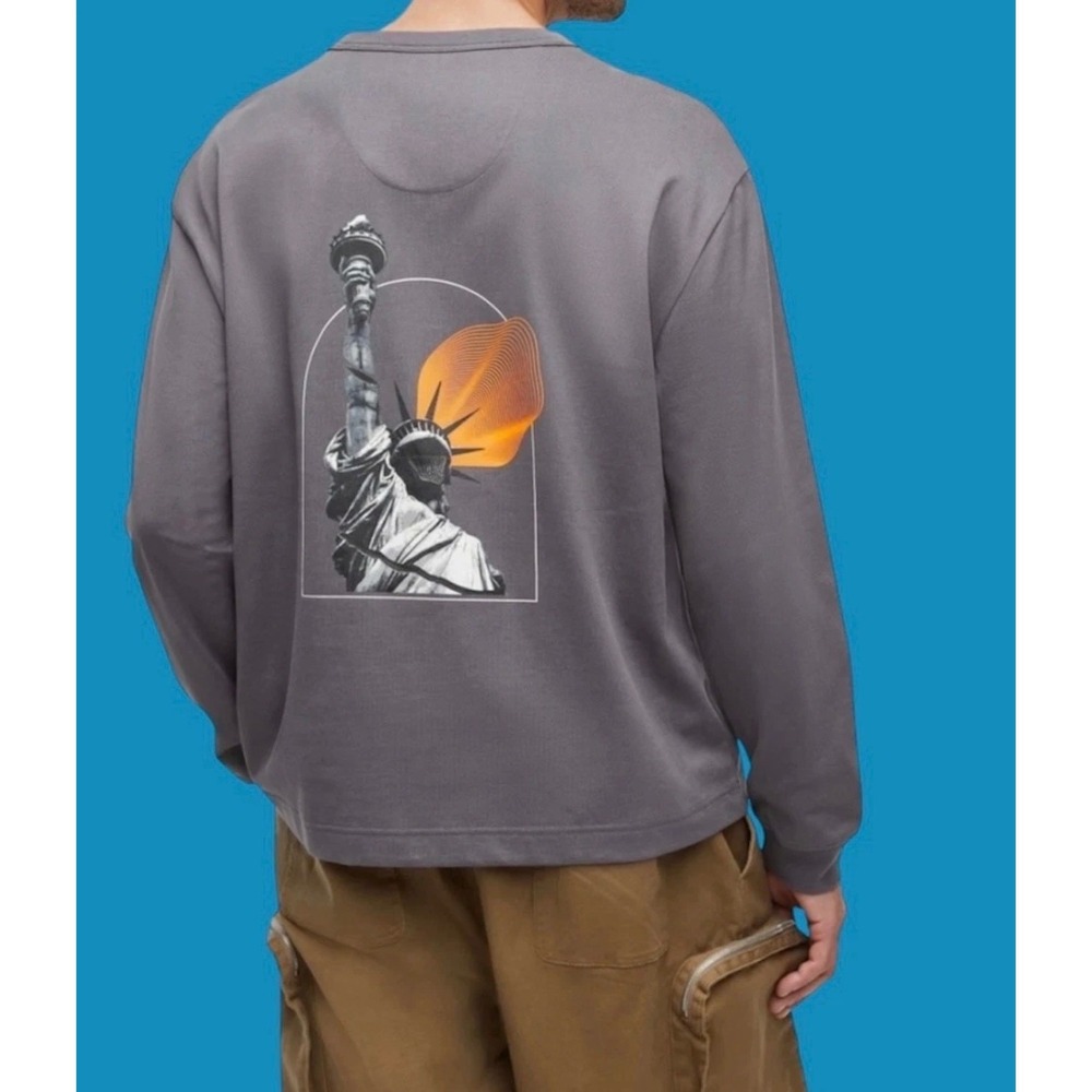 Mode of One Mens Liberty Long Sleeve Relaxed Fit T Shirt in Ebony Grey Size S
